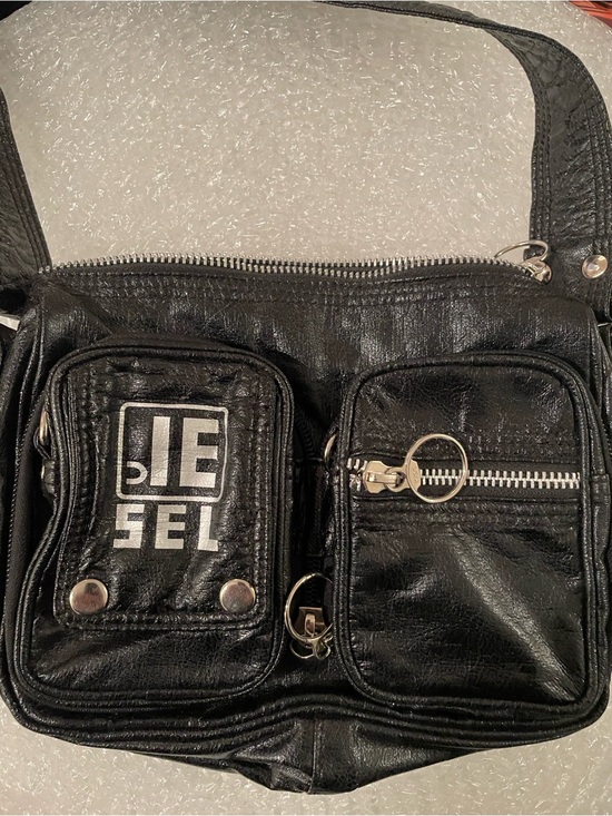 Diesel Handbags - Diesel Y2K Shoulder Bag with Front Pockets and Silver Tone Hardware